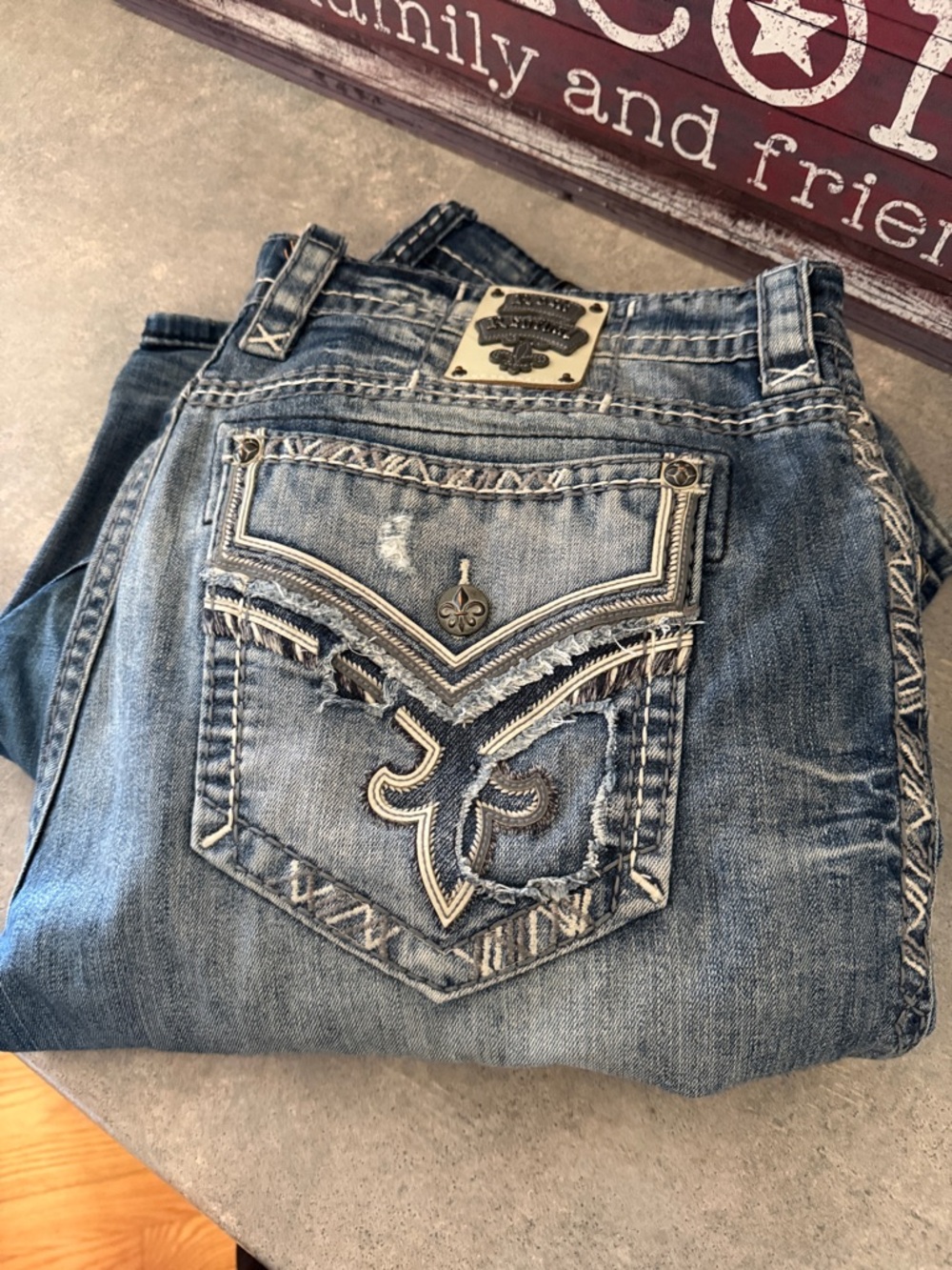 Rock Revival Men’s Bootcut Jeans - Faded Blue with White Stitching